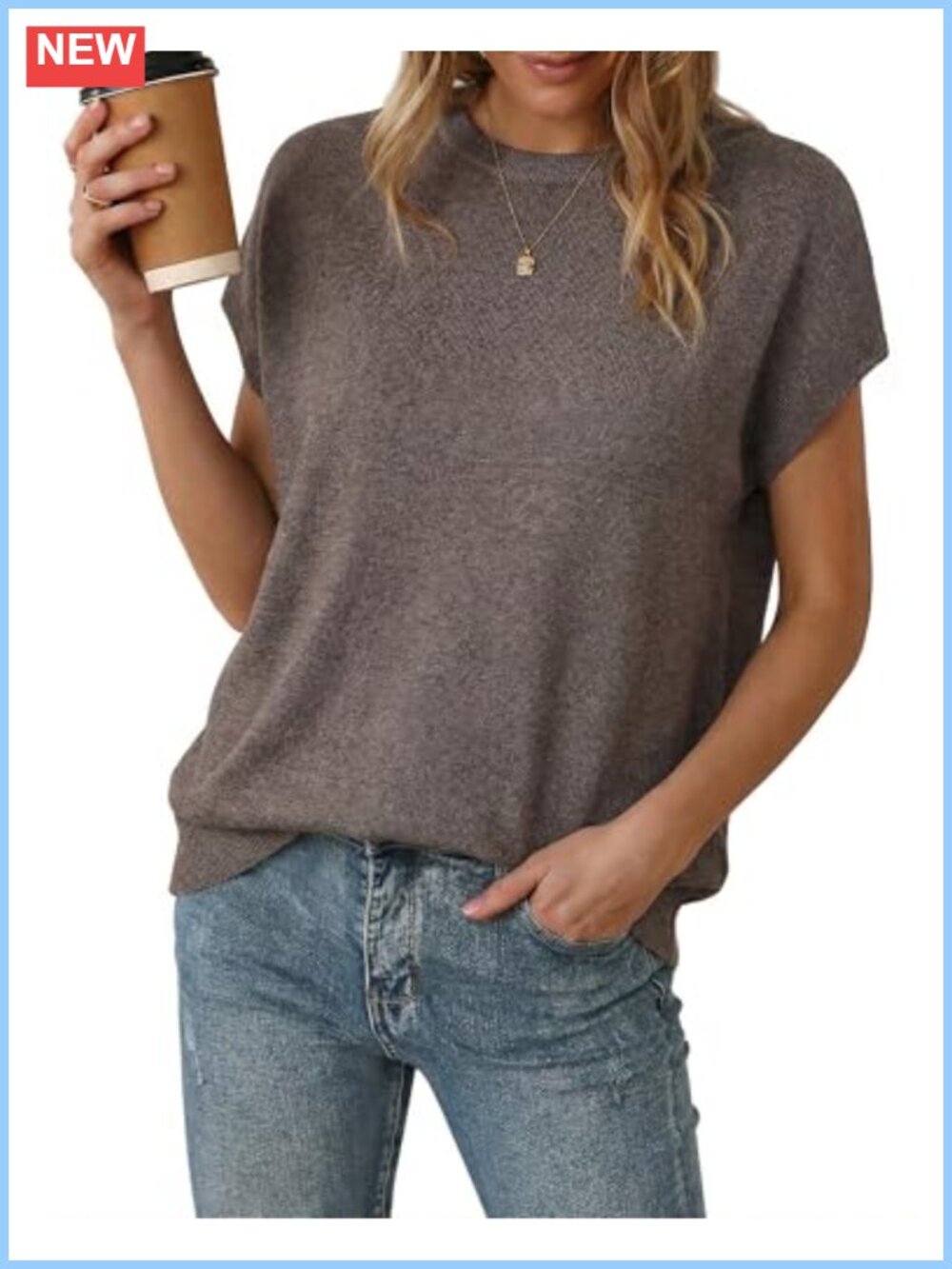 Wool Blend Oversized Batwing Short Sleeve Sweater Casual